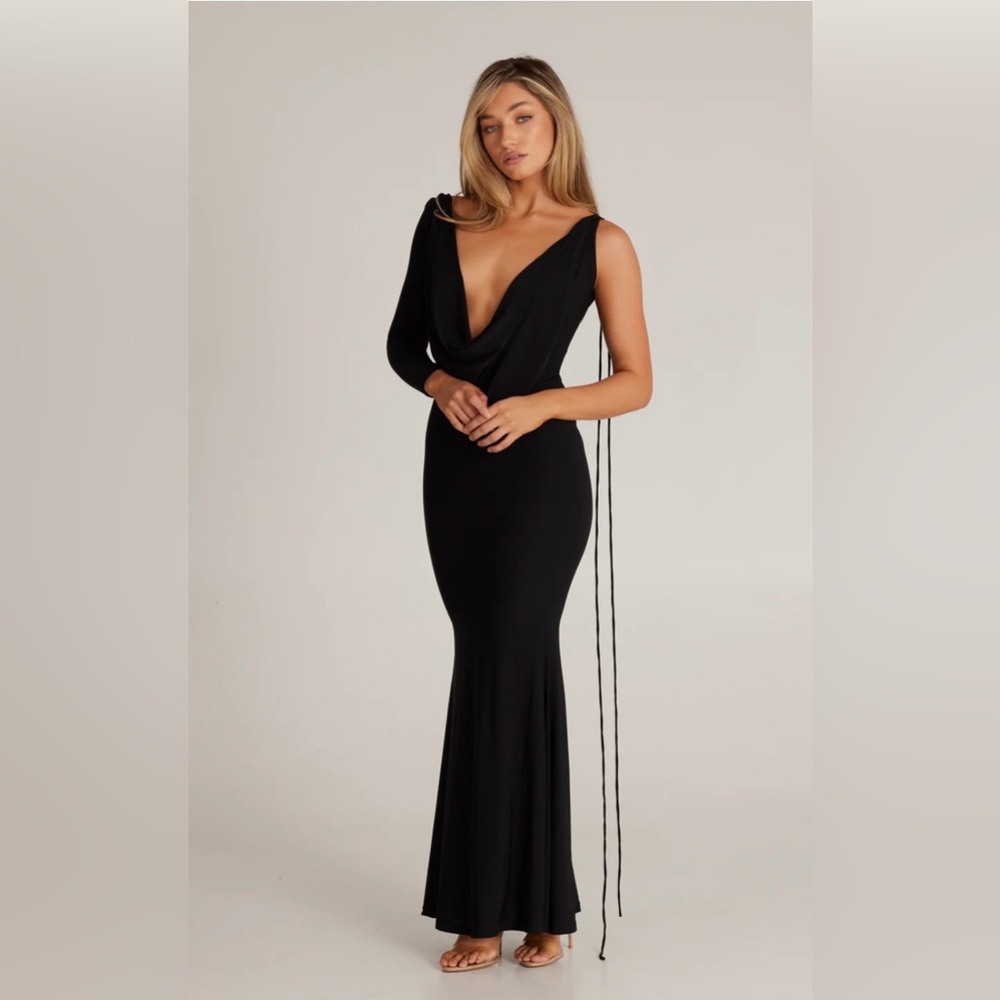 Reversible One Shoulder Black Evening Gown